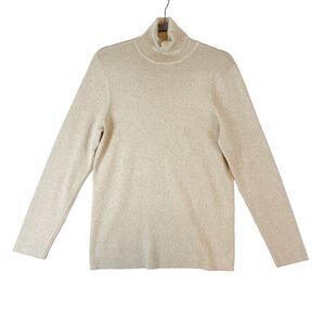 Chico's Turtleneck Sweater Womens Size 2‎ (Large) Gold Metallic Knit Long Sleeve